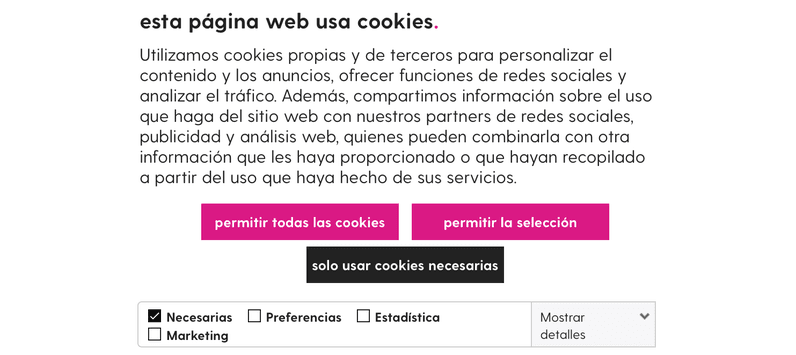 ventana emergente de cookies web duacode