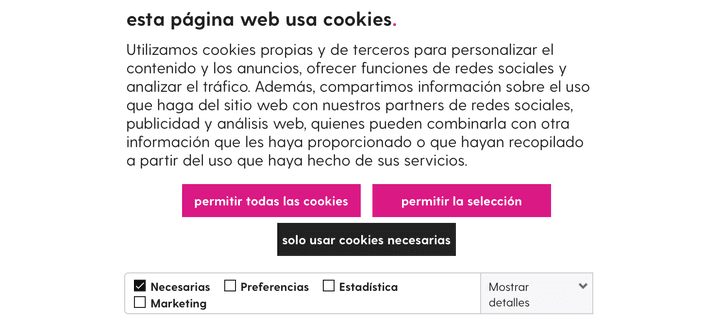 ventana emergente de cookies web duacode